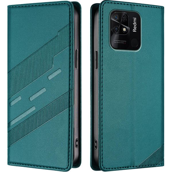 Custodia Per Xiaomi Redmi 10C/Poco C40, Custodia A Portafoglio In Finto Cuoio Con Slot Per Carte E Funzione Stand GrüN-image