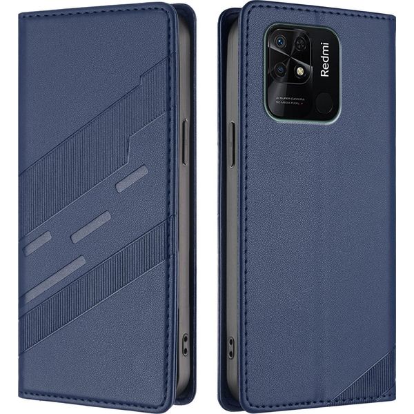 Custodia Per Xiaomi Redmi 10C/Poco C40, Custodia A Portafoglio In Finto Cuoio Con Slot Per Carte E Funzione Stand Blau-image