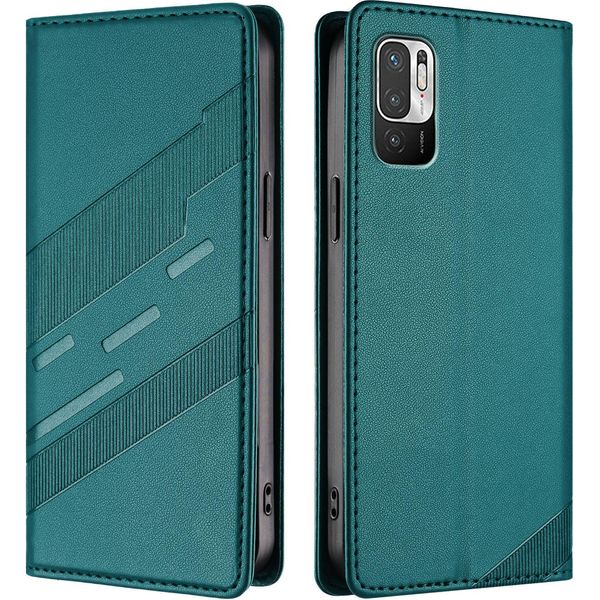Custodia Per Xiaomi Redmi 10, Custodia A Portafoglio In Finto Cuoio Con Slot Per Carte E Funzione Stand GrüN-image