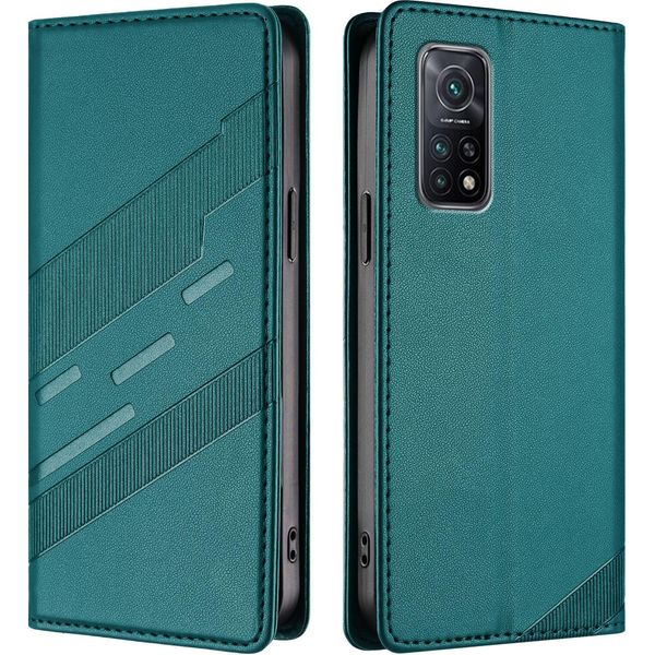 Custodia Per Xiaomi Mi 10T/ Mi 10T Pro, Custodia A Portafoglio In Finto Cuoio Con Slot Per Carte E Funzione Stand GrüN-image