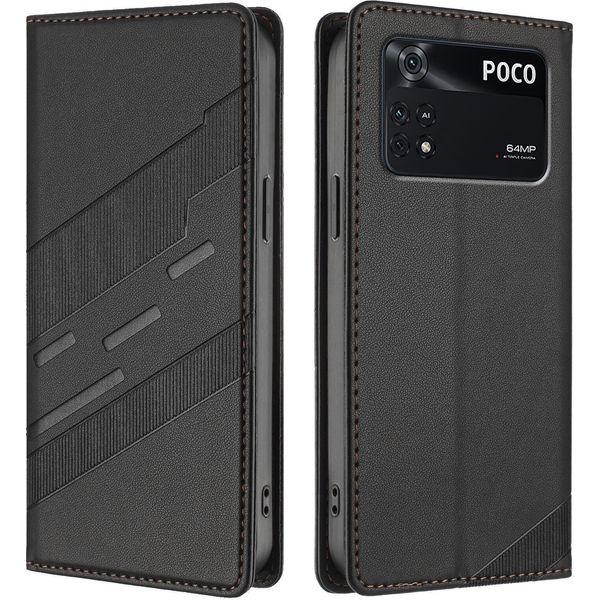 Custodia Per Xiaomi Poco M4 Pro 4G, Custodia A Portafoglio In Finto Cuoio Con Slot Per Schede E Funzione Stand Schwarz-image