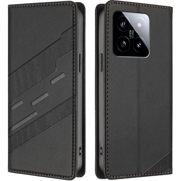 Custodia Per Xiaomi 14, Custodia A Portafoglio In Finto Cuoio Con Slot Per Schede E Funzione Stand Schwarz-image