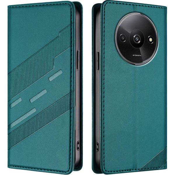 Custodia Per Xiaomi Redmi A3 / Poco C61, Custodia A Portafoglio In Finto Cuoio Con Slot Per Carte E Funzione Stand GrüN-image