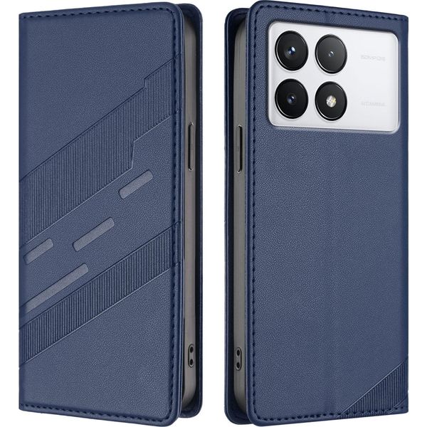 Custodia Per Xiaomi 14T Pro, Custodia A Portafoglio In Finto Cuoio Con Slot Per Schede E Funzione Stand Blau-image