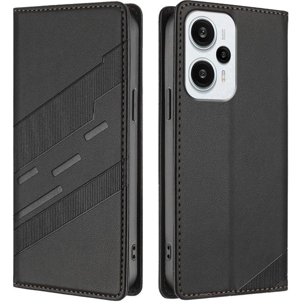 Custodia Per Xiaomi Poco F5, Custodia A Portafoglio In Finto Cuoio Con Slot Per Schede E Funzione Stand Schwarz-image