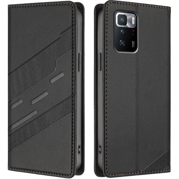 Custodia Per Xiaomi Poco X3 Gt, Custodia A Portafoglio In Finto Cuoio Con Slot Per Carte E Funzione Stand Schwarz-image