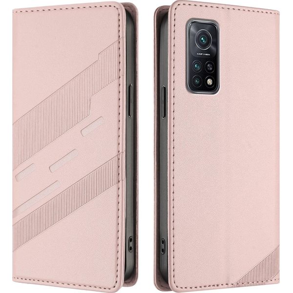 Custodia Per Xiaomi Mi 10T/ Mi 10T Pro, Custodia A Portafoglio In Finto Cuoio Con Slot Per Schede E Funzione Stand Rosa-image