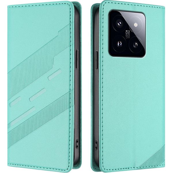 Custodia Per Xiaomi 14 Pro, Custodia A Portafoglio In Finto Cuoio Con Slot Per Schede E Funzione Stand TüRkis-image