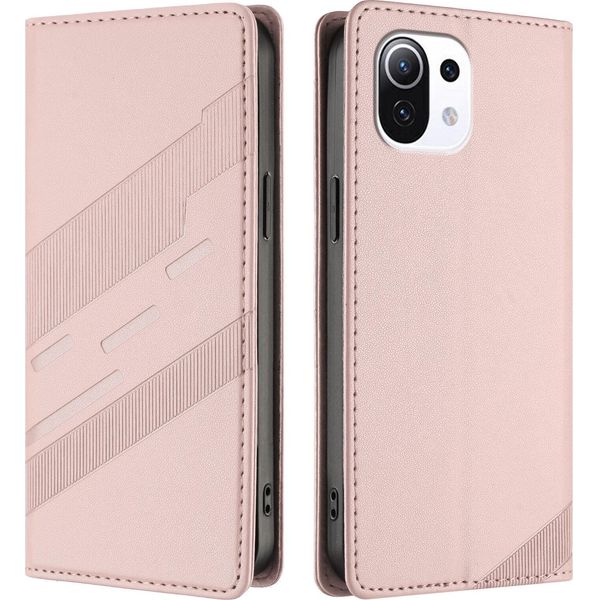 Custodia Per Xiaomi Mi 11 Lite/Mi Xiaomi 11 Lite 5G No, Custodia Portafoglio In Finto Cuoio Con Slot Per Schede E Funzione Stand Rosa-image