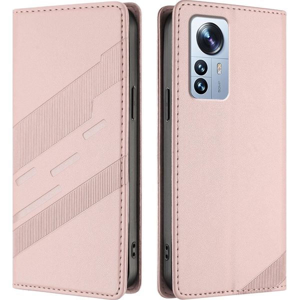 Custodia Per Xiaomi 12 Pro/Xiaomi 12S Pro, Custodia Portafoglio In Finto Cuoio Con Slot Per Schede E Funzione Stand Rosa-image