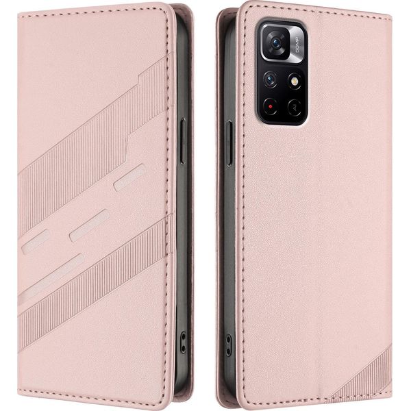 Custodia Per Xiaomi Poco M4 Pro 5G, Custodia A Portafoglio In Finto Cuoio Con Slot Per Schede E Funzione Stand Rosa-image