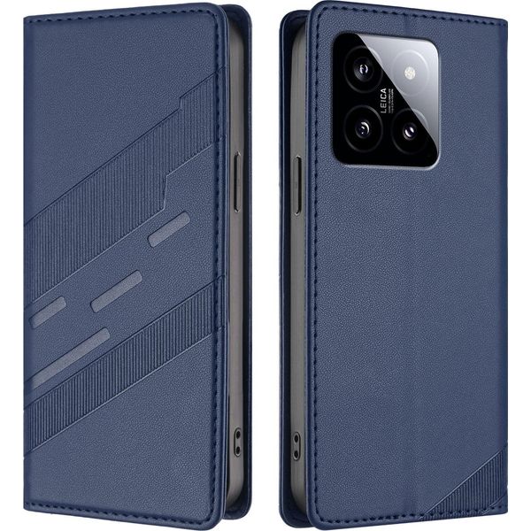 Custodia Per Xiaomi 14, Custodia A Portafoglio In Finto Cuoio Con Slot Per Schede E Funzione Stand Blau-image