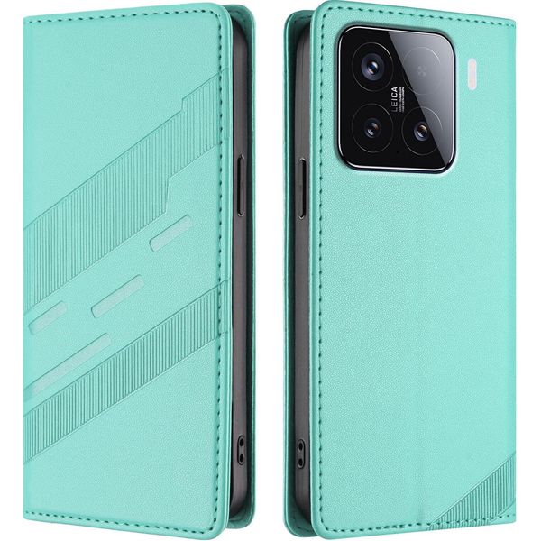 Custodia Per Xiaomi 15, Custodia A Portafoglio In Finto Cuoio Con Slot Per Schede E Funzione Stand TüRkis-image