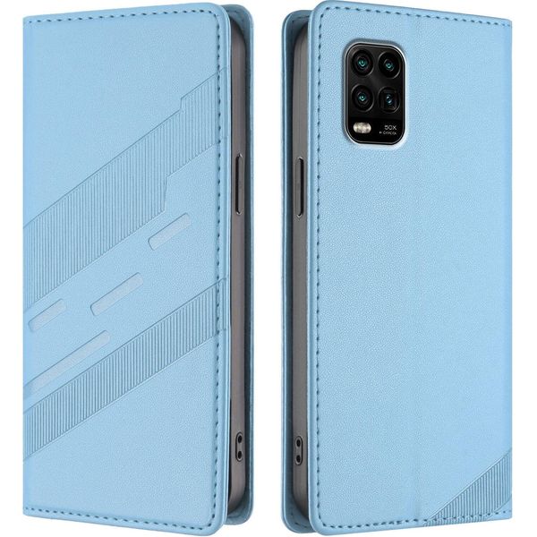 Custodia Per Xiaomi Mi 10 Lite, Custodia A Portafoglio In Finto Cuoio Con Slot Per Schede E Funzione Stand Hellblau-image