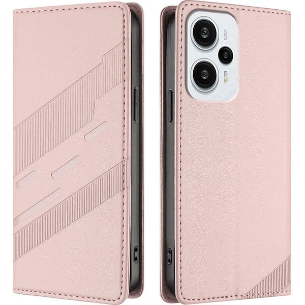 Custodia Per Xiaomi Poco F5, Custodia Portafoglio In Finto Cuoio Con Slot Per Schede E Funzione Stand Rosa-image