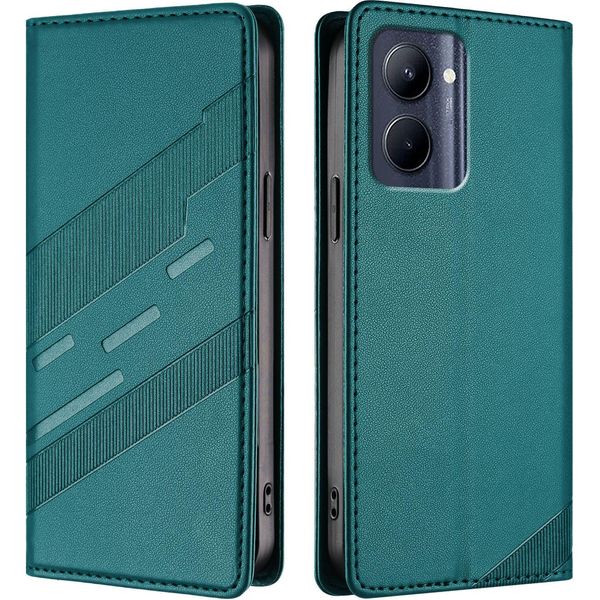 Custodia Per Realme C33, Custodia A Portafoglio In Finto Cuoio Con Slot Per Carte E Funzione Stand GrüN-image