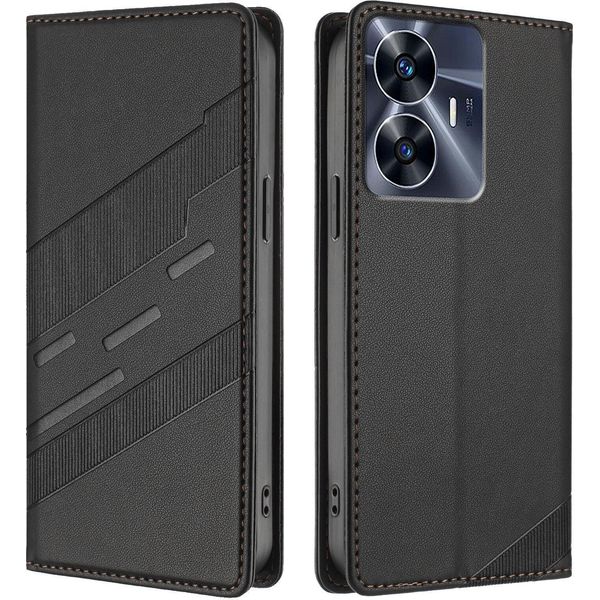 Custodia Per Realme C55 4G, Custodia A Portafoglio In Finto Cuoio Con Slot Per Carte E Funzione Stand Schwarz-image