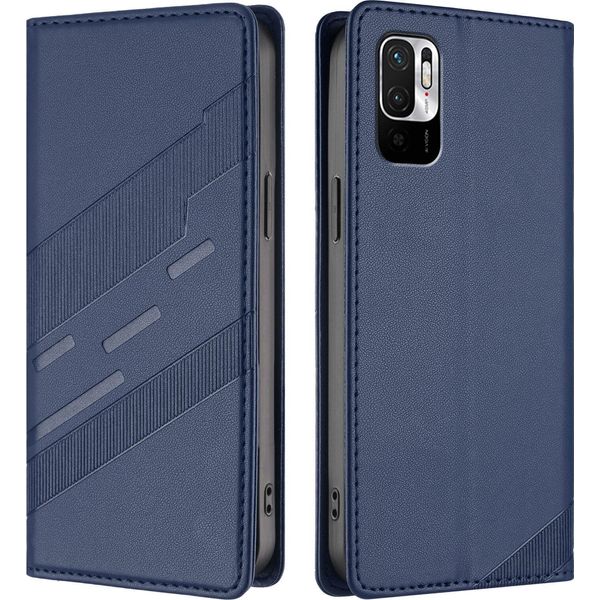 Custodia Per Xiaomi Redmi Note 10 5G/Poco M3 Pro, Custodia A Portafoglio In Finto Cuoio Con Slot Per Carte E Funzione Stand Blau-image