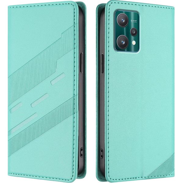 Custodia Per Realme 9 5G/Realme 9 Pro 5G, Custodia A Portafoglio In Finto Cuoio Con Slot Per Carte E Funzione Stand TüRkis-image