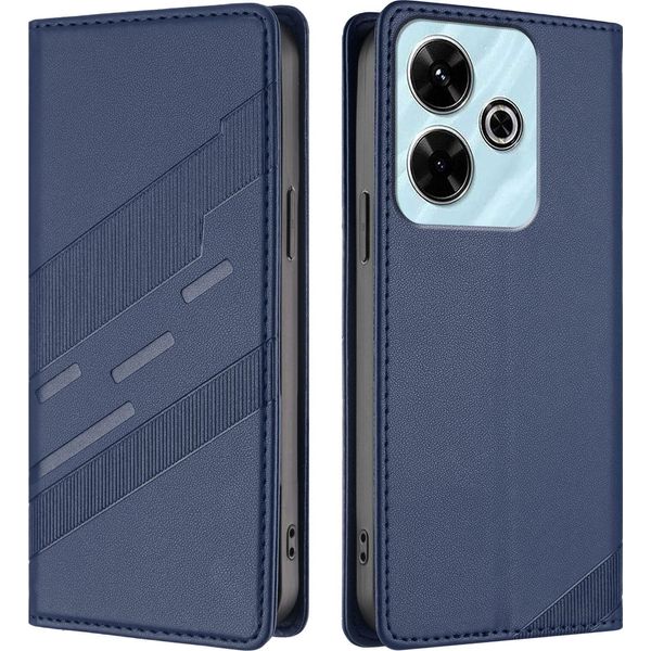 Custodia Per Xiaomi Redmi 13/Redmi 13 5G/Poco M6 4G/Poco M6 Plus, Custodia A Portafoglio In Finto Cuoio Con Slot Per Schede E Funzione Stand Blau-image
