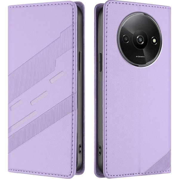 Custodia Per Xiaomi Redmi A3 / Poco C61, Custodia A Portafoglio In Finto Cuoio Con Slot Per Schede E Funzione Stand Violett-image