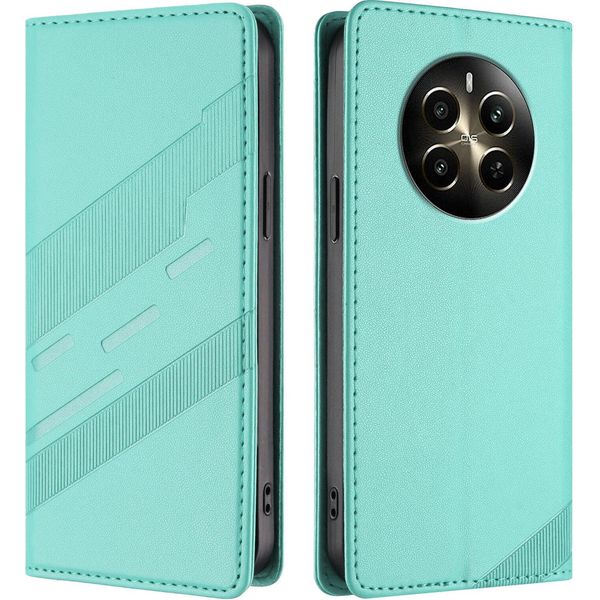 Custodia Per Realme 12+, Custodia A Portafoglio In Finto Cuoio Con Slot Per Carte E Funzione Stand TüRkis-image