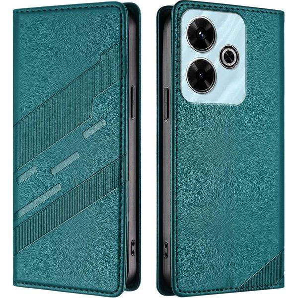 Custodia Per Xiaomi Redmi 13/Redmi 13 5G/Poco M6 4G/Poco M6 Plus, Custodia A Portafoglio In Finto Cuoio Con Slot Per Schede E Funzione Stand GrüN-image