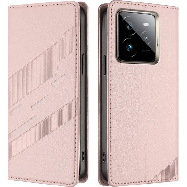 Custodia Per Realme Gt 7 Pro, Custodia Portafoglio In Finto Cuoio Con Slot Per Carte E Funzione Stand Rosa-image