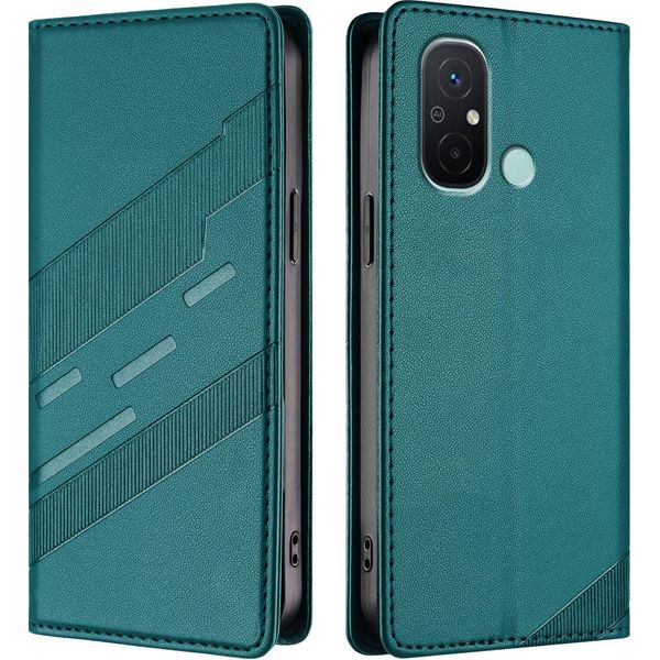 Custodia Per Xiaomi Redmi 12C/Redmi 11A/Poco C55, Custodia A Portafoglio In Finto Cuoio Con Slot Per Carte E Funzione Stand GrüN-image