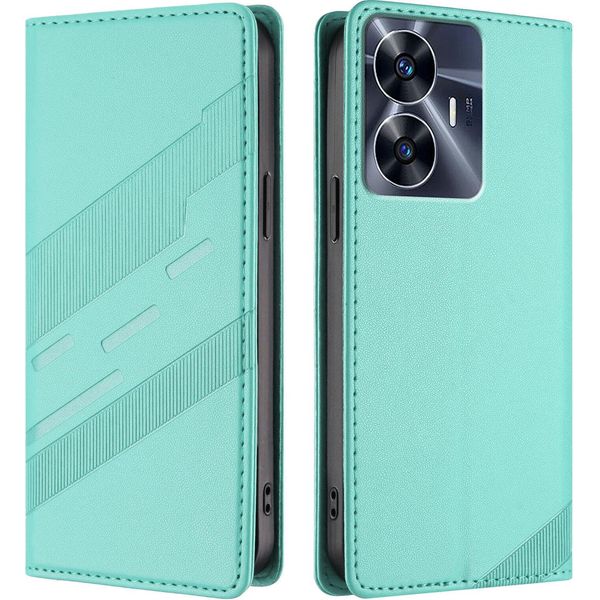 Custodia Per Realme C55 4G, Custodia A Portafoglio In Finto Cuoio Con Slot Per Carte E Funzione Stand TüRkis-image