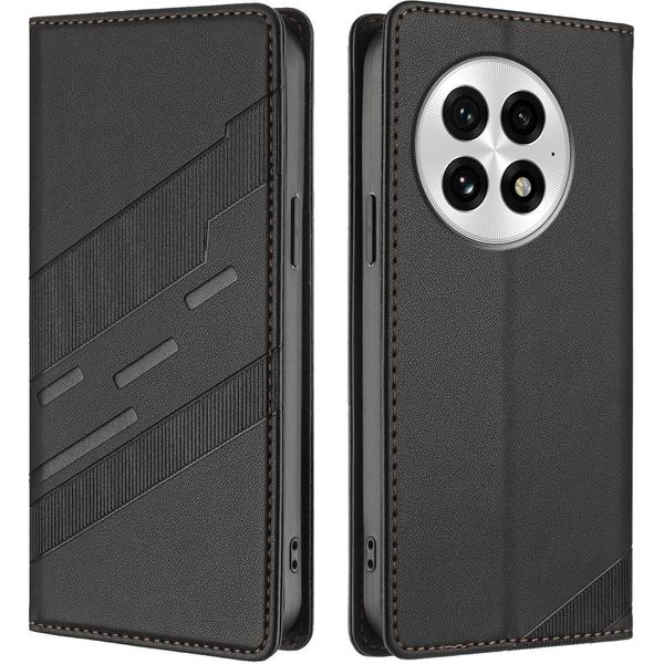 Custodia Per Oneplus 13, Custodia A Portafoglio In Finto Cuoio Con Slot Per Schede E Funzione Stand Schwarz-image