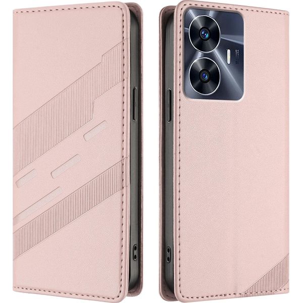 Custodia Per Realme C55 4G, Custodia A Portafoglio In Finto Cuoio Con Slot Per Carte E Funzione Stand Rosa-image