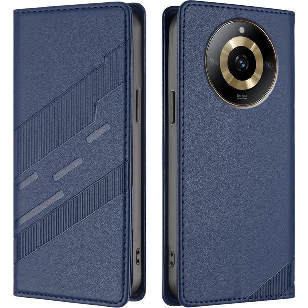 Custodia Per Realme 11 4G, Custodia A Portafoglio In Finto Cuoio Con Slot Per Carte E Funzione Stand Blau-image
