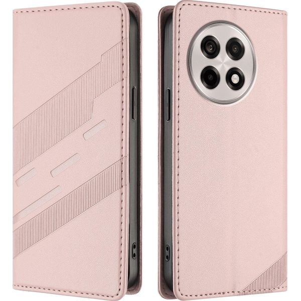 Custodia Per Oneplus 13R, Custodia A Portafoglio In Finto Cuoio Con Slot Per Schede E Funzione Stand Rosa-image