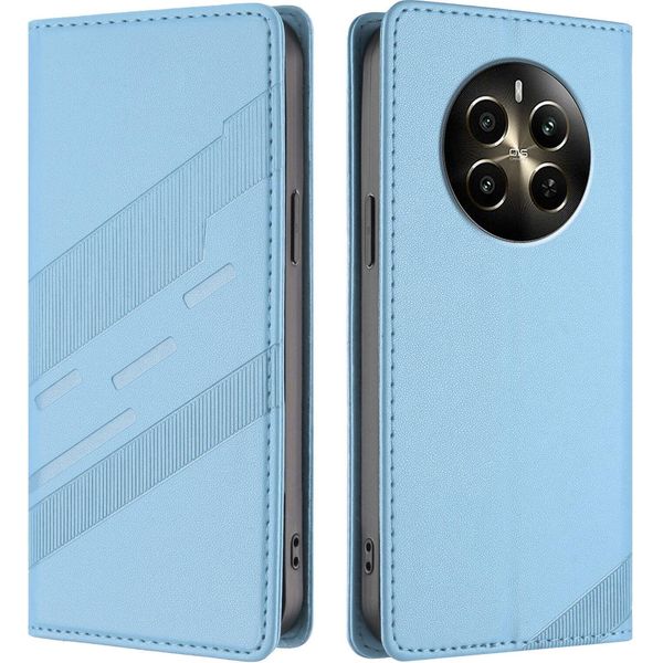 Custodia Per Realme 12+, Custodia A Portafoglio In Finto Cuoio Con Slot Per Carte E Funzione Stand Hellblau-image