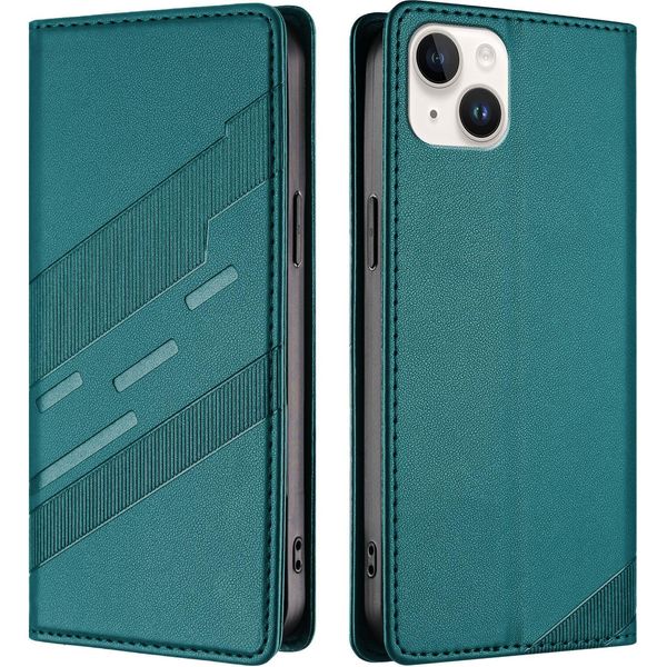 Custodia Per Iphone 15 Plus, Custodia A Portafoglio In Finto Cuoio Con Slot Per Carte E Funzione Stand GrüN-image