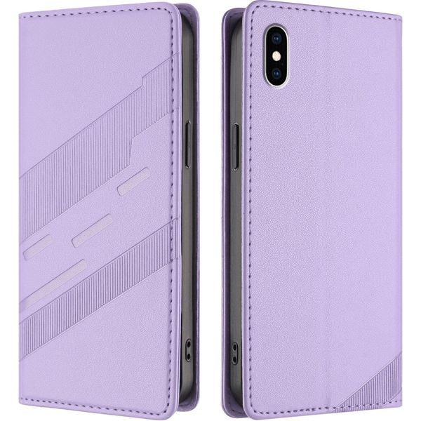 Custodia Per Iphone Xs Max, Custodia A Portafoglio In Finto Cuoio Con Slot Per Carte E Funzione Stand Violett-image
