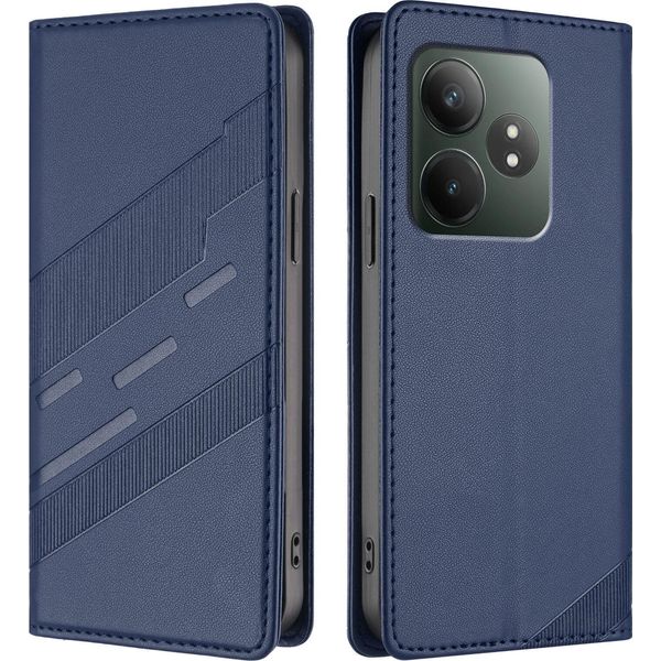 Custodia Per Realme Gt 6/Realme Gt 6T, Custodia A Portafoglio In Finto Cuoio Con Slot Per Carte E Funzione Stand Blau-image