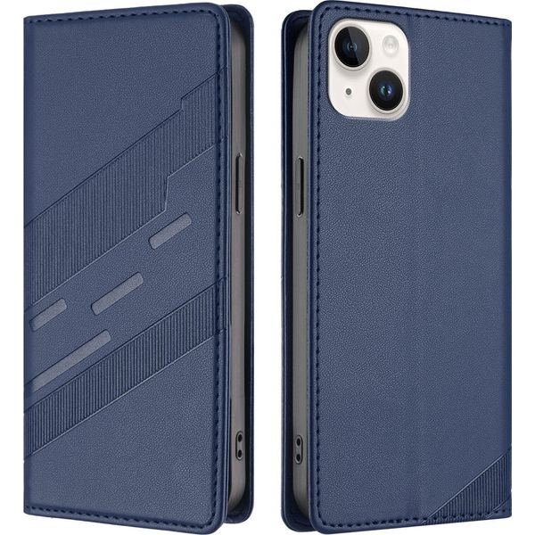 Custodia Per Iphone 15 Plus, Custodia Portafoglio In Finto Cuoio Con Slot Per Carte E Funzione Stand Blau-image