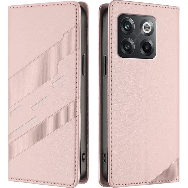 Custodia Per Oneplus 10T, Custodia A Portafoglio In Finto Cuoio Con Slot Per Schede E Funzione Stand Rosa-image