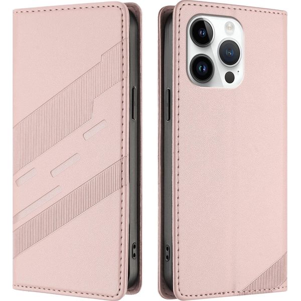 Custodia Per Iphone 13 Pro, Custodia A Portafoglio In Finto Cuoio Con Slot Per Schede E Funzione Stand Rosa-image