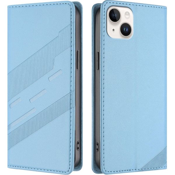 Custodia Per Iphone 14 Plus, Custodia Portafoglio In Finto Cuoio Con Slot Per Carte E Funzione Stand Hellblau-image