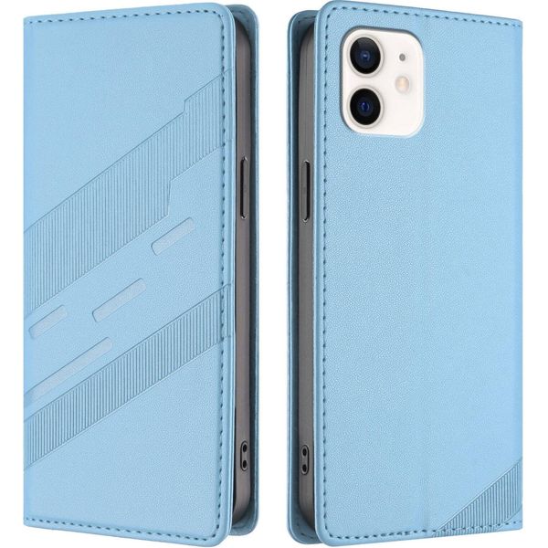 Custodia Per Iphone 12 / Iphone 12 Pro, Custodia A Portafoglio In Finto Cuoio Con Slot Per Carte E Funzione Stand Hellblau-image