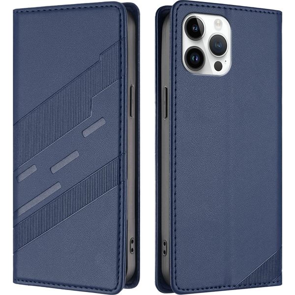 Custodia Per Iphone 12 Pro Max, Custodia A Portafoglio In Finto Cuoio Con Slot Per Carte E Funzione Stand Blau-image
