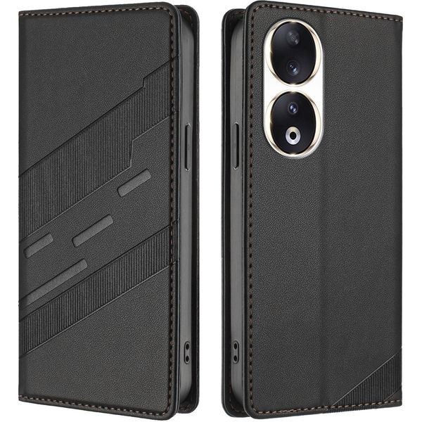 Custodia Per Honor 90, Custodia A Portafoglio In Finto Cuoio Con Slot Per Carte E Funzione Stand Schwarz-image