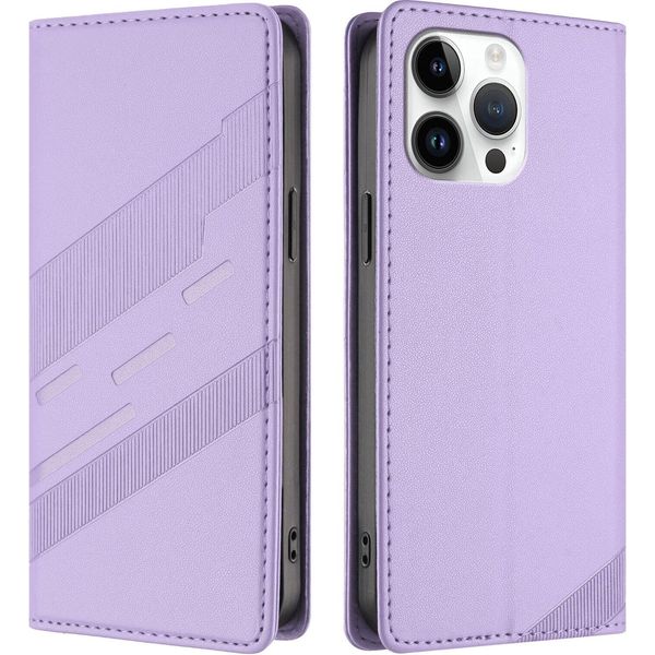 Custodia Per Iphone 15 Pro Max, Custodia A Portafoglio In Finto Cuoio Con Slot Per Carte E Funzione Stand Violett-image