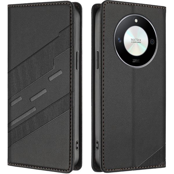 Custodia Per Honor X9B / Magic 6 Lite, Custodia A Portafoglio In Finto Cuoio Con Slot Per Carte E Funzione Stand Schwarz-image