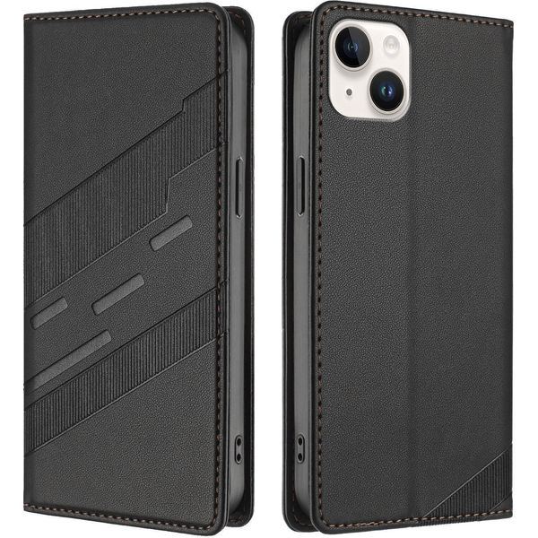 Custodia Per Iphone 14 Plus, Custodia A Portafoglio In Finto Cuoio Con Slot Per Schede E Funzione Stand Schwarz-image