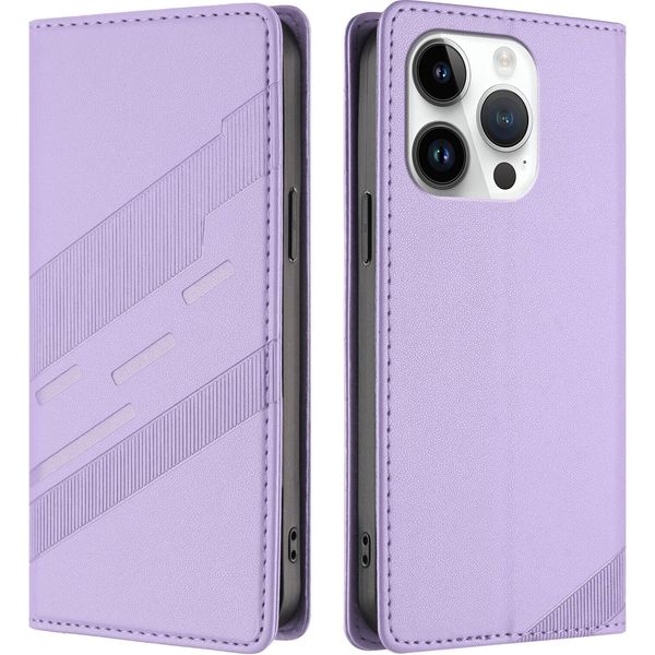 Custodia Per Iphone 15 Pro, Custodia A Portafoglio In Finto Cuoio Con Slot Per Carte E Funzione Stand Violett-image