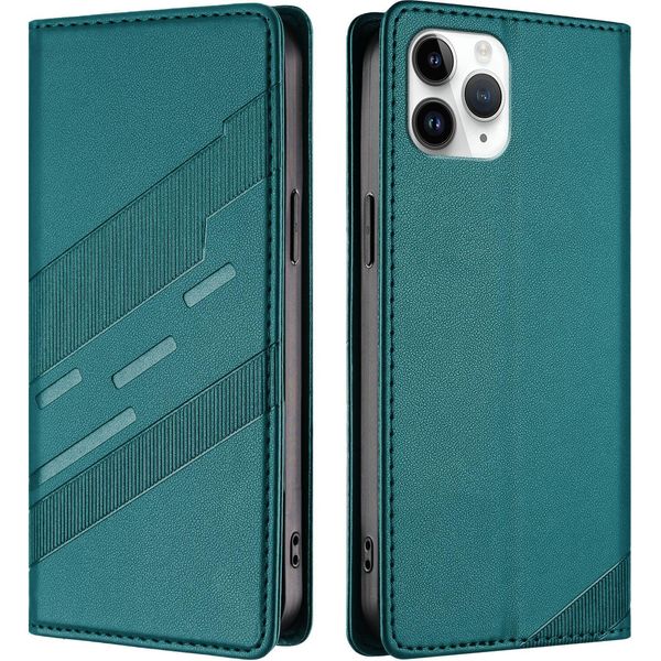 Custodia Per Iphone 11 Pro, Custodia A Portafoglio In Finto Cuoio Con Slot Per Carte E Funzione Stand GrüN-image